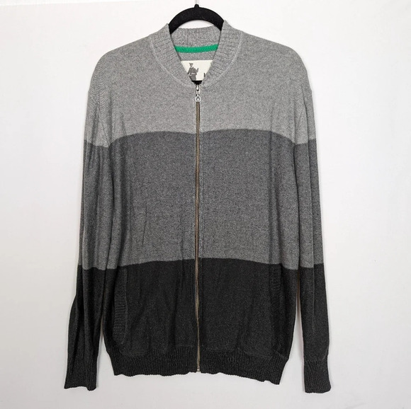 Linksoul Mens L Cotton Cashmere Zip Up Sweater Cardigan Colorblock Lightweight - Picture 1 of 9